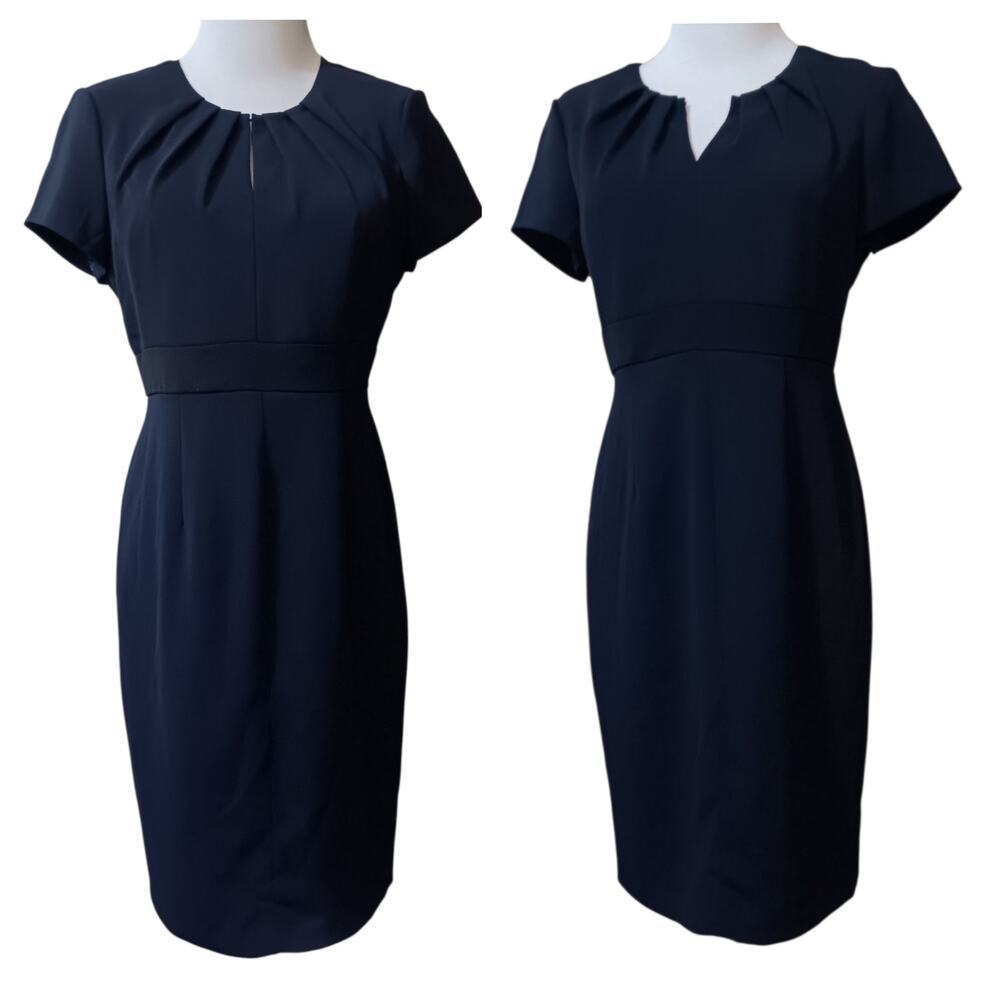 ADRIANNA PAPELL Dress 6P Petite‎ Blue Pleats Classic Dressy Career Office Event